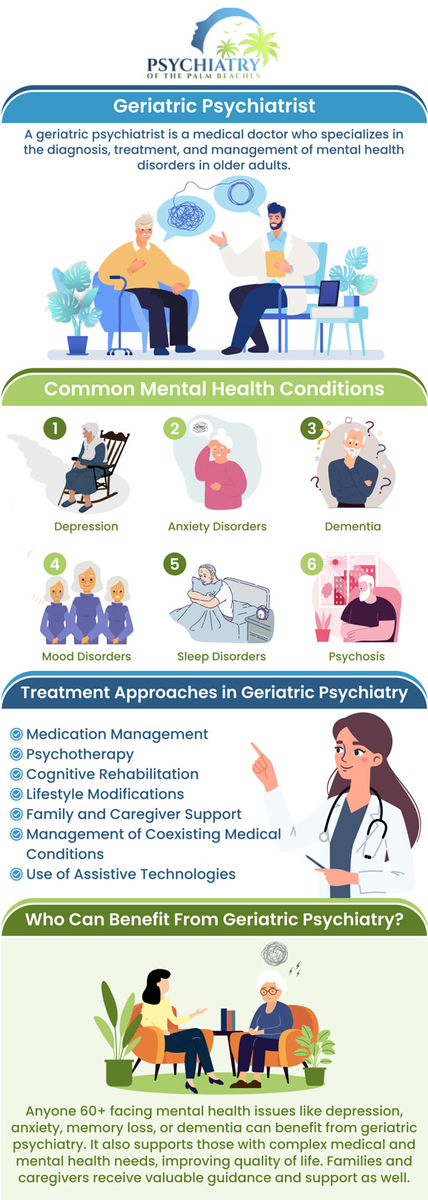 At Psychiatry of the Palm Beaches, Dr. David Husted offers specialized geriatric psychiatry services in Jupiter, FL. We focus on providing personalized mental health care for seniors, enhancing their quality of life. Trust our compassionate team to support your well-being and mental health needs. For more information, contact us today or book an appointment online. We are conveniently located at 3893 Military Trail Suite 3 Jupiter, FL 33458.
